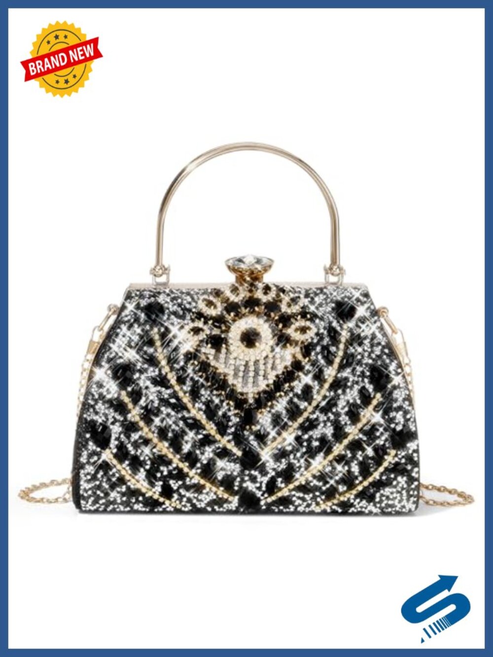 Rhinestone Clutch Purses for Women Large Capacity Evening Bag Detachable Chain